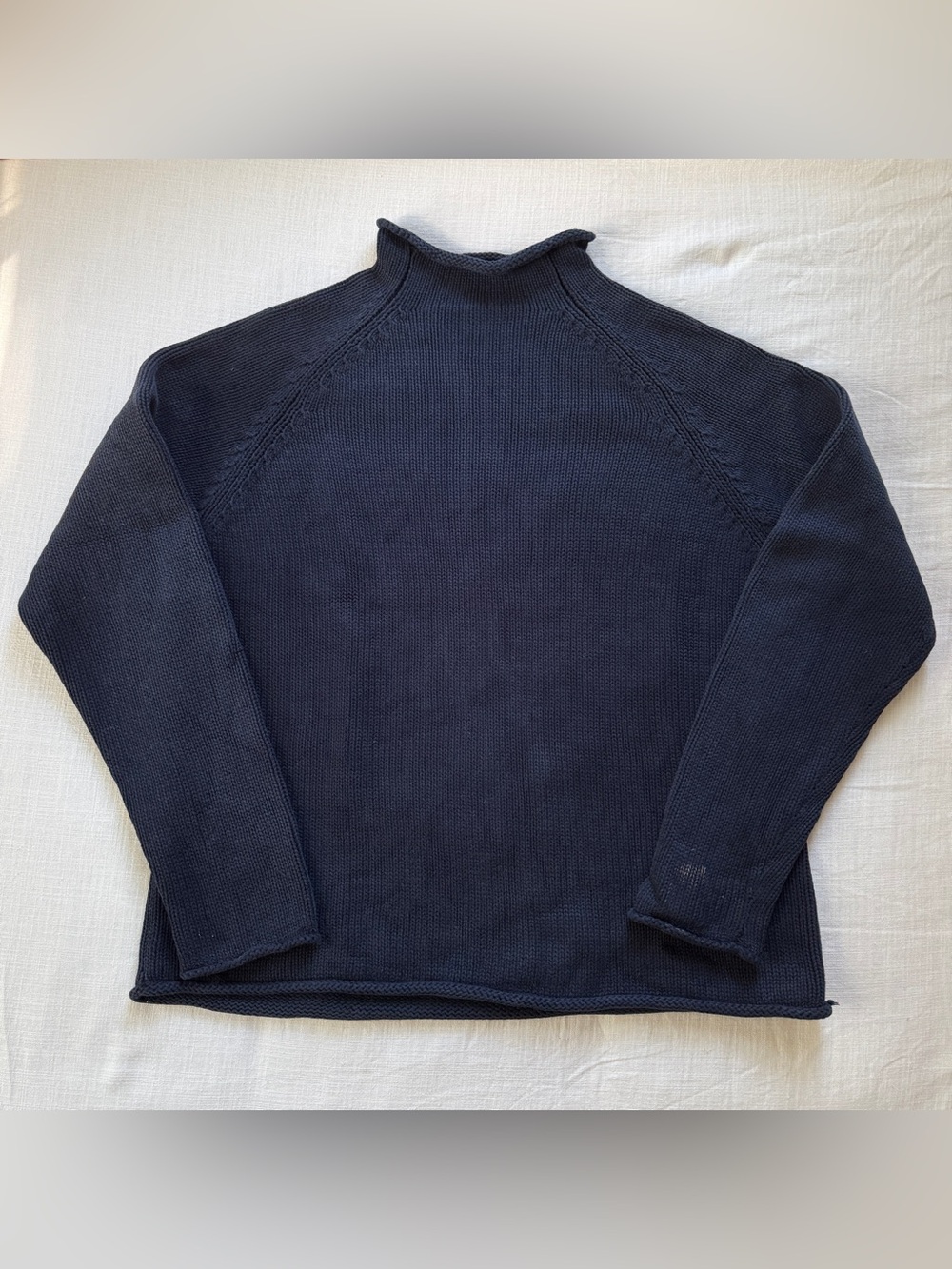 Vintage J.Crew Men’s 100% Cotton Navy Roll Neck Fisherman Sweater Oarsman